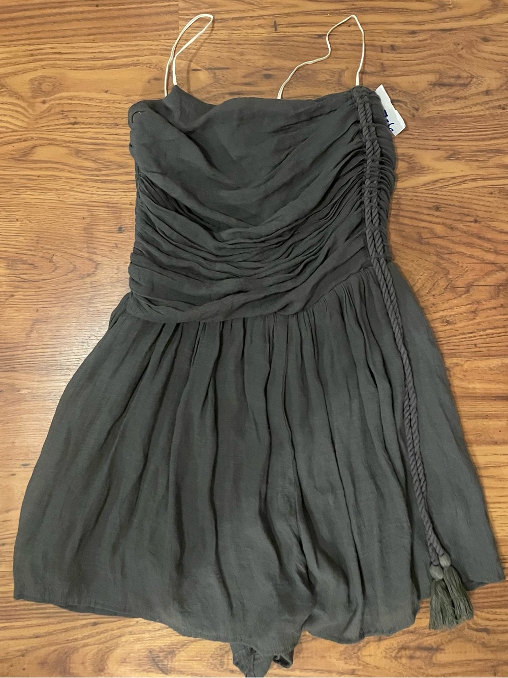 Gray Ruched Smocked Strapless Side Braid  Romper Skort Dress